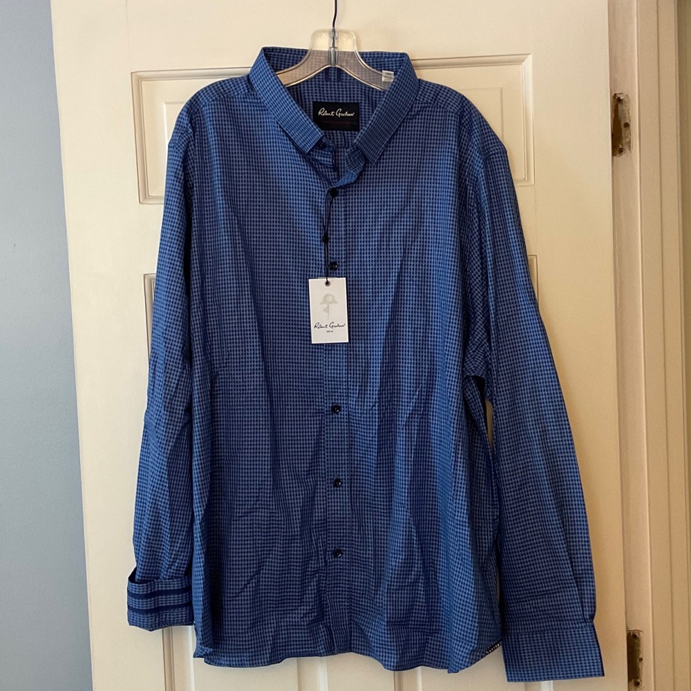 Robert Graham Everett Navy Blue Houndstooth Shirt 4XL Big Tall NEW Flip Cuff